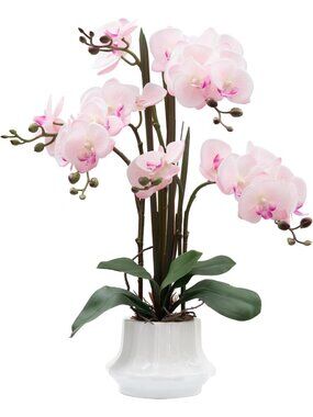 Real Touch Pink Faux Orchid Flower Arrangement in Ceramic Vase - 20.9''